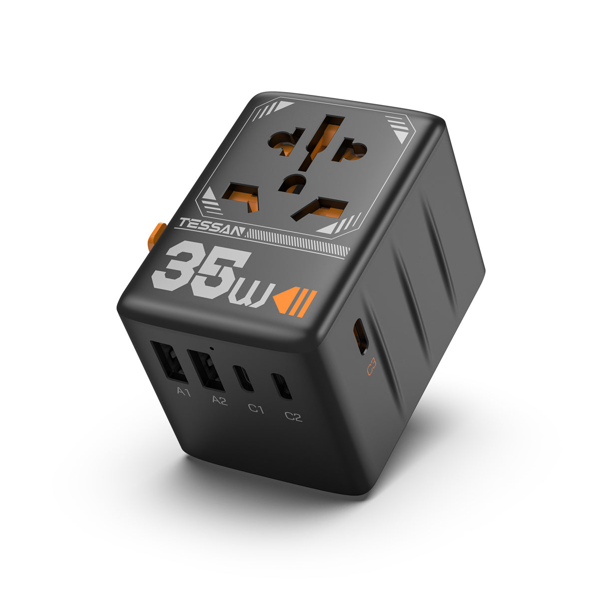 O2W SELECTION TESSAN 35W International Plug Adaptor with 3 USB C and 2 USB A Charging Ports, Black