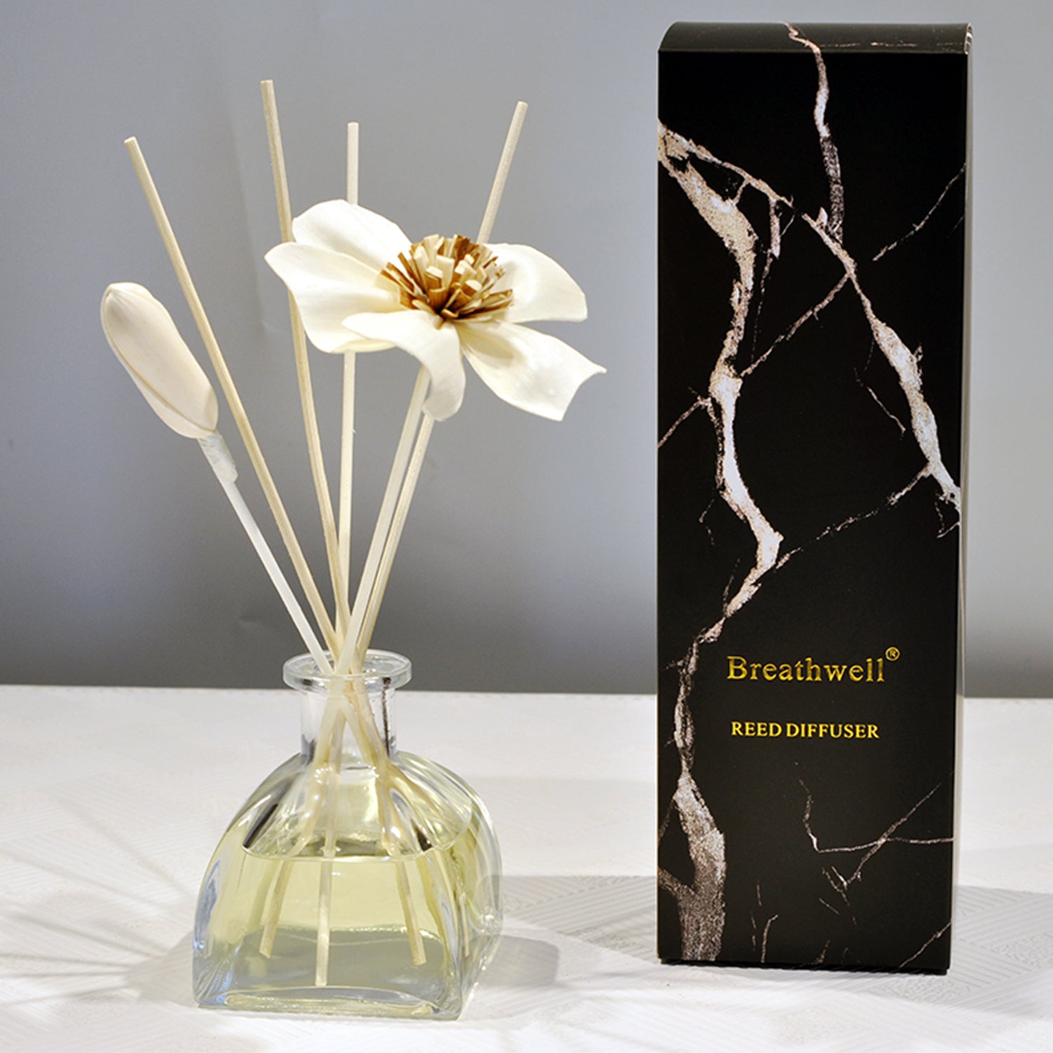 Breathwell Reed Diffuser 150ML Premium Essential Oil Aromatherapy Mongolia Yurt Bottle with Reed Stick and Sola Flower Reed Diffuser Breathwell 