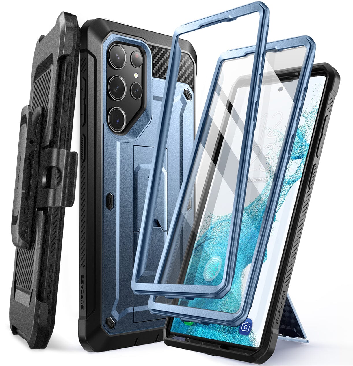 SUPCASE Unicorn Beetle Pro Case for Samsung Galaxy S23 Ultra 5G (2023 Release), [Extra Front Frame] Full-Body Dual Layer Rugged Belt-Clip & Kickstand Case with Built-in Screen Protector ONE2WORLD Metallic Blue 