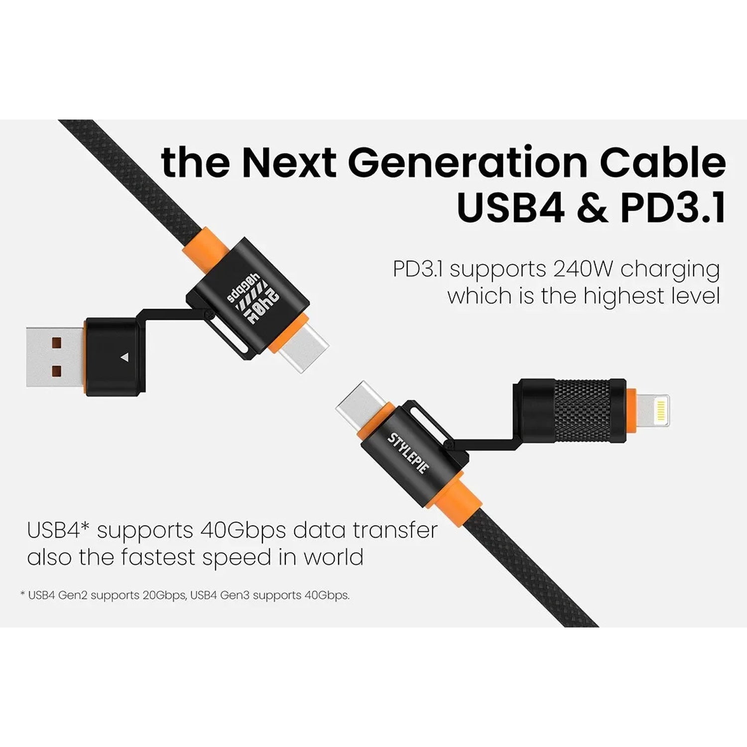 STYLEPIE C74-U2 240W 4 in 1 Fast Charge Data Cable Ultra Edition USB4 Gen3, PD3.1, 1.2m