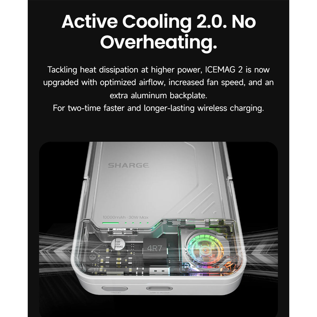 Shargeek ICEMAG 2 Doubly Fast Wireless Charging with Active cooling system Power Bank 10,000mAh 20W Max with Magsafe