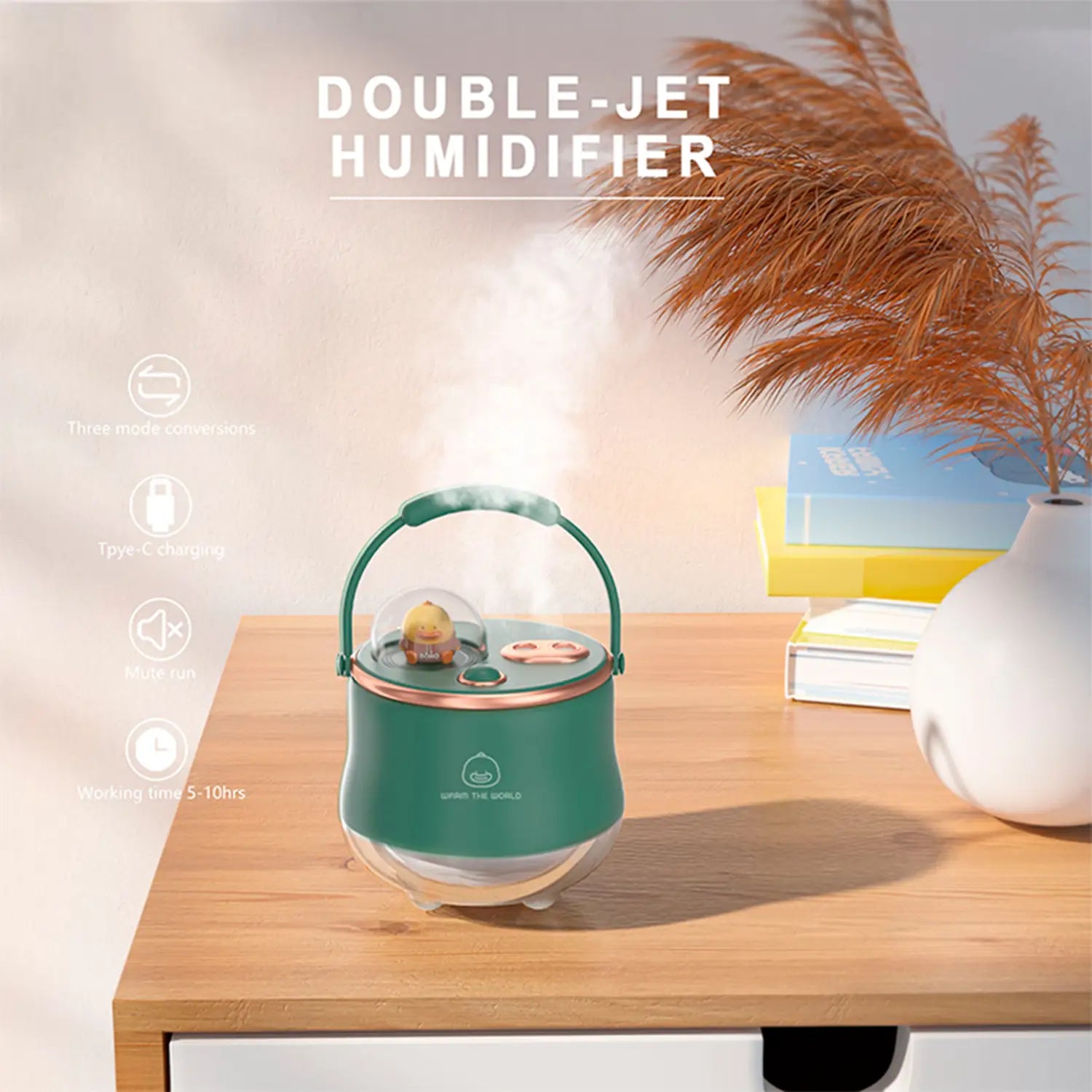 iCarer Family® Super Cool & Cute Air Humidifier Silent Double Nozzle Large-Volume Spray Electroplating Design (Charging Type With Battery)