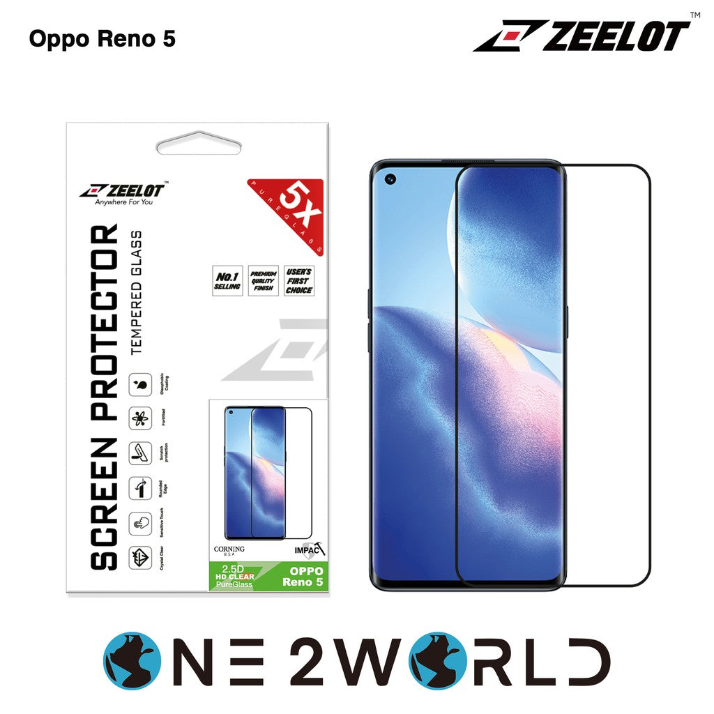 ZEELOT PureGlass 2.5D Tempered Glass Screen Protector for Oppo Reno 5, Clear