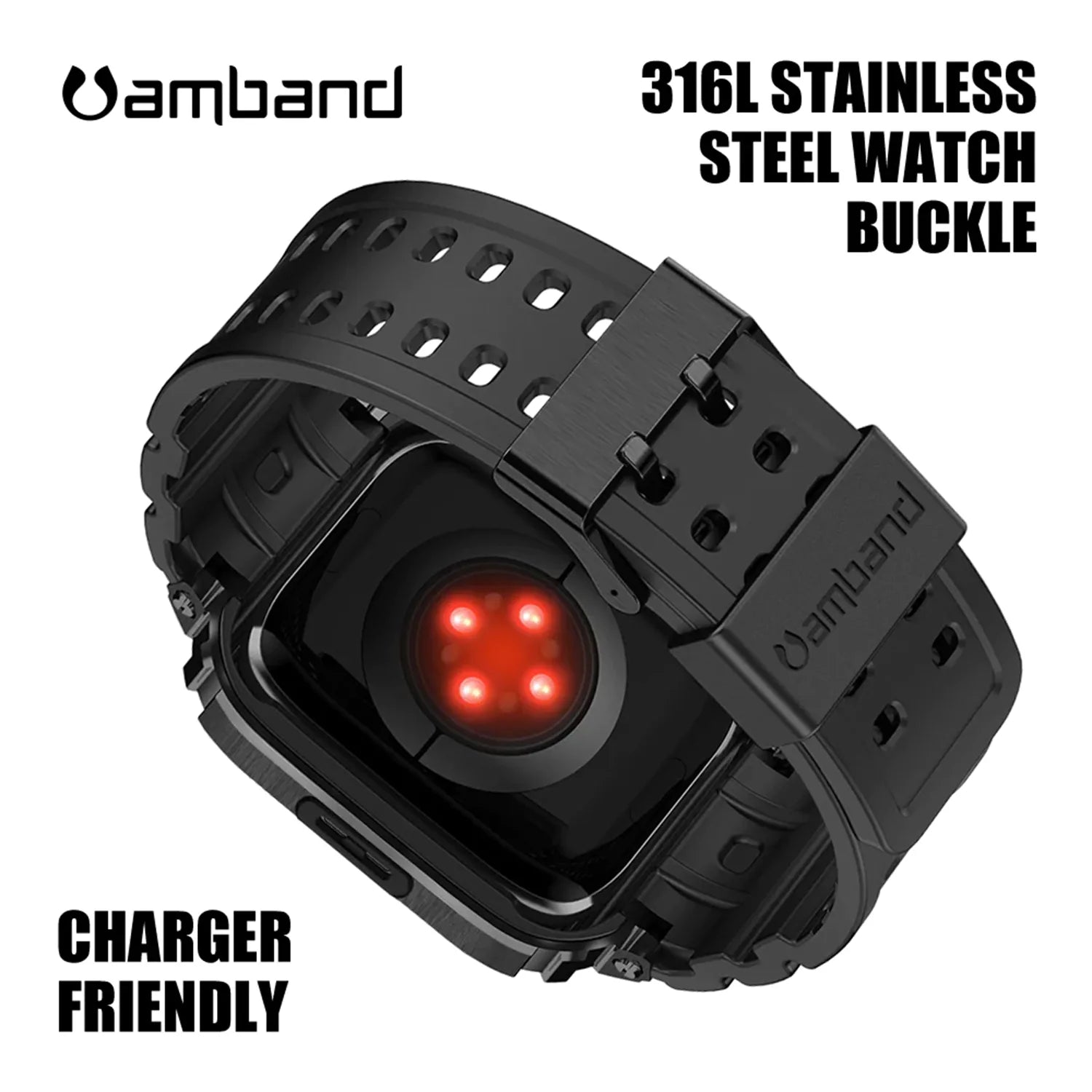 amBand Moving Fortress - Classic Series Stainless Steel Case with TPU Band for Apple Watch 45mm