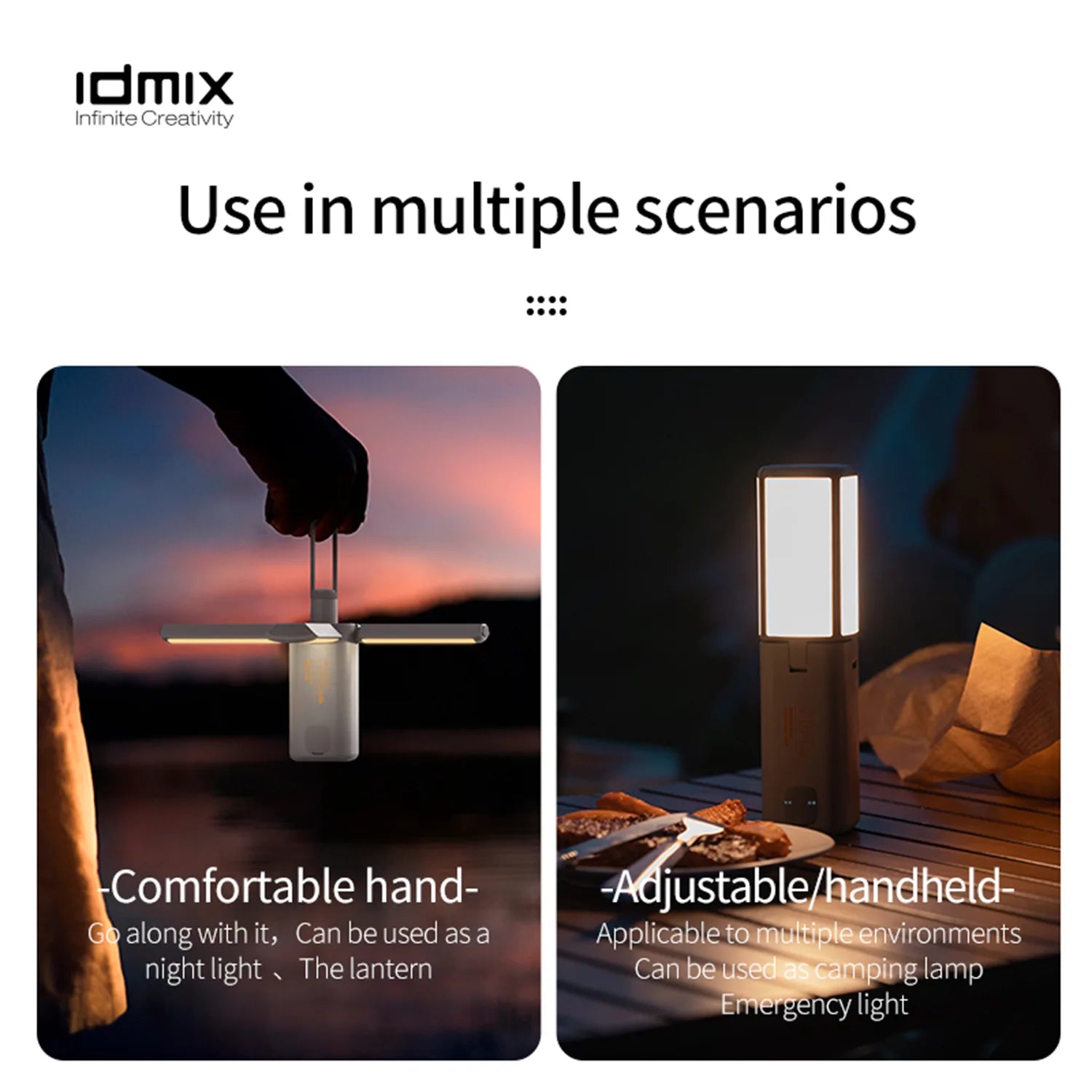 IDMIX Portable LED Camping Lantern with Power Bank Function Lightweight Waterproof Type-C Rechargeable LED Flashlight Survival Kits for Indoor Outdoor Home Emergency Light Power Outages Hiking, Grey