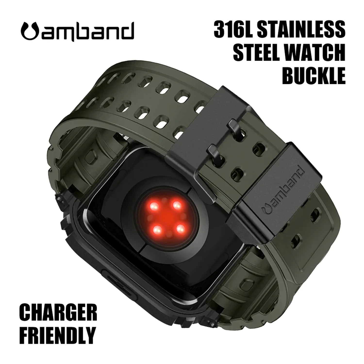 amBand Moving Fortress - Classic Series Stainless Steel Case with TPU Band for Apple Watch 45mm