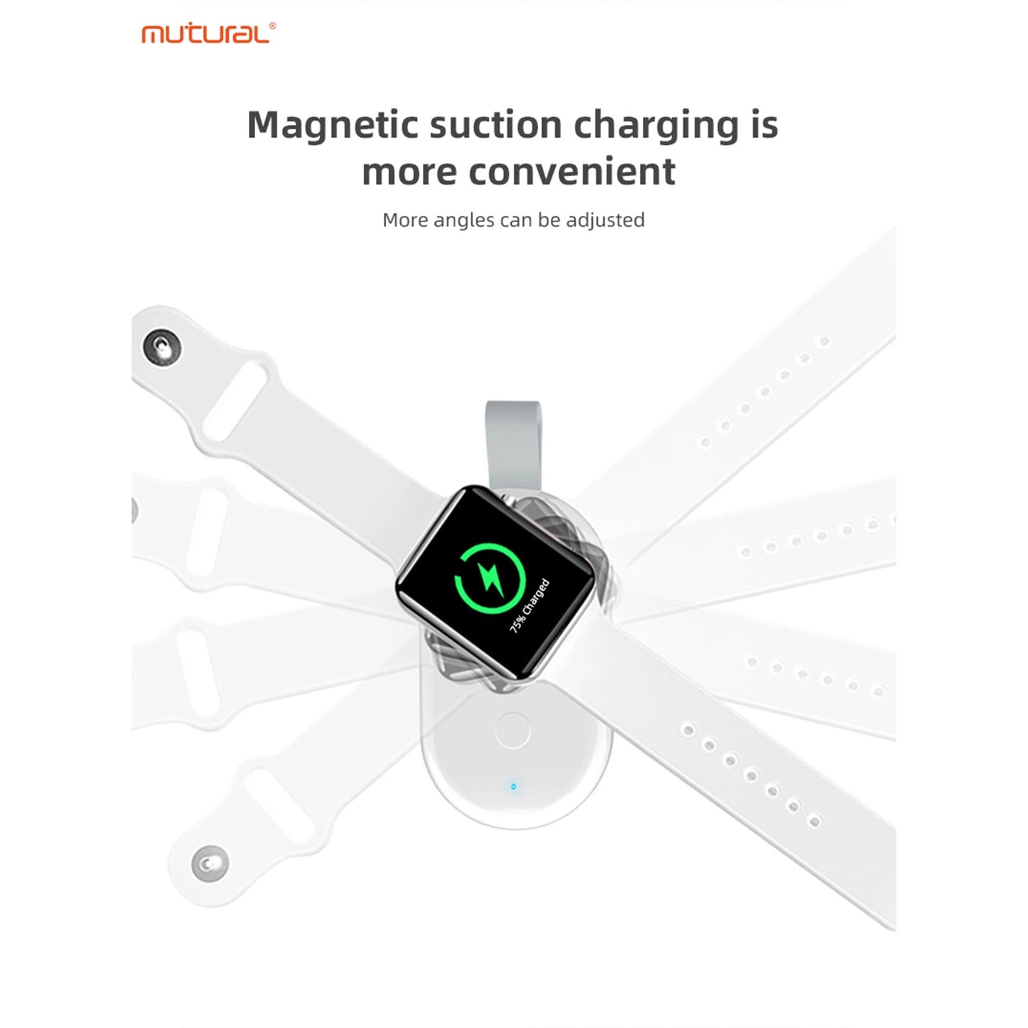 Mutural Apple Watch Charger with 1100mAh Battery, Lightning Input, White