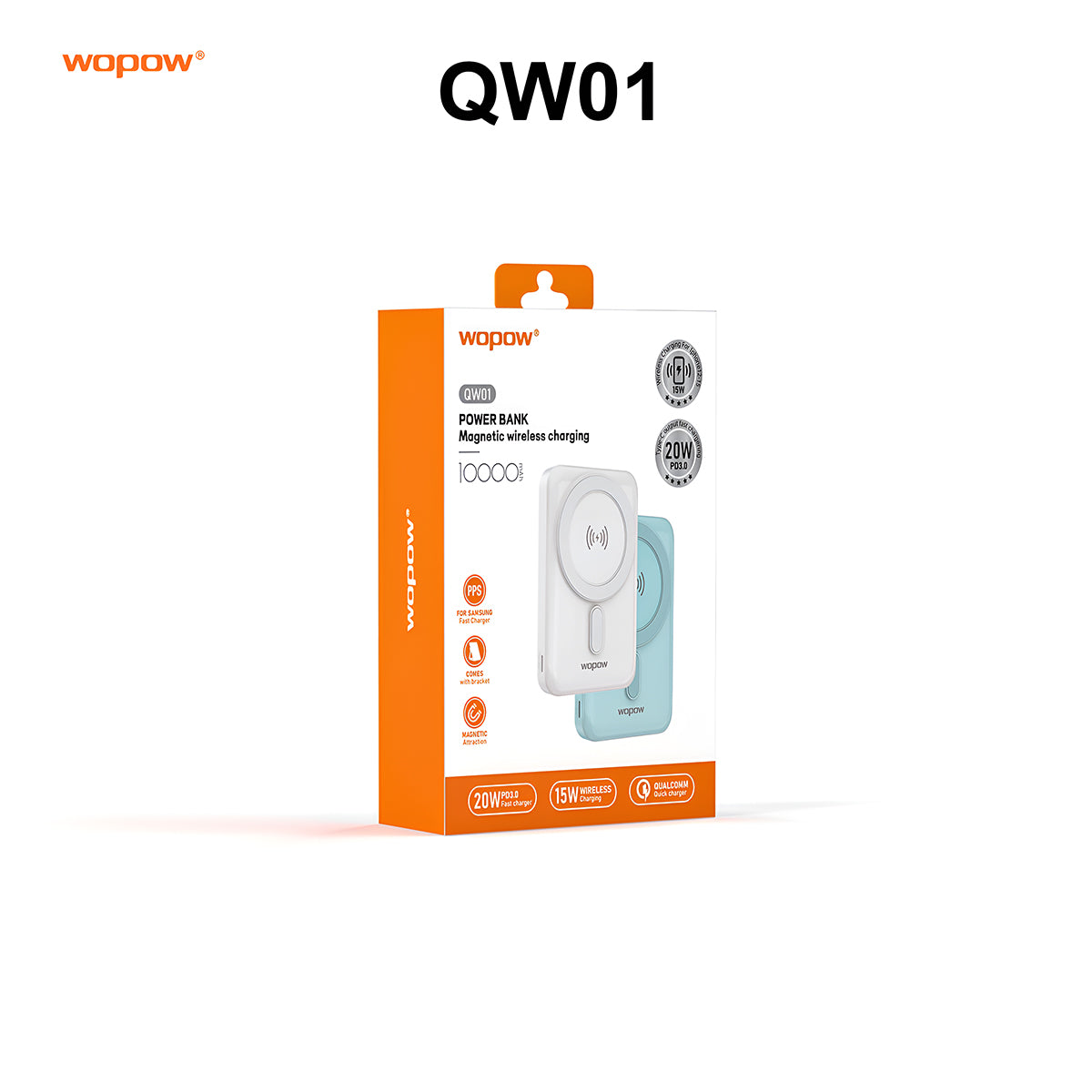 WOPOW QW01 10000mah Magnetic Wireless Charging Power Bank With Bracket