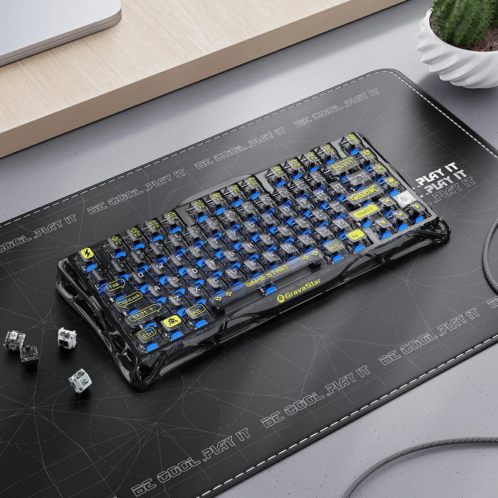 GravaStar Mercury K1 Lite 75% Wireless Mechanical Gaming Keyboard, Transparent Black