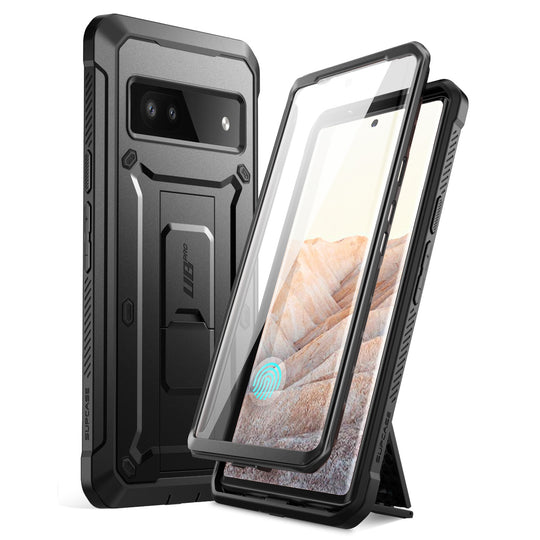 SUPCASE UB Pro Case for Google Pixel 7A (2023 Release), Full-Body Dual Layer Rugged Belt-Clip & Kickstand Case with Built-in Screen Protector (Black)