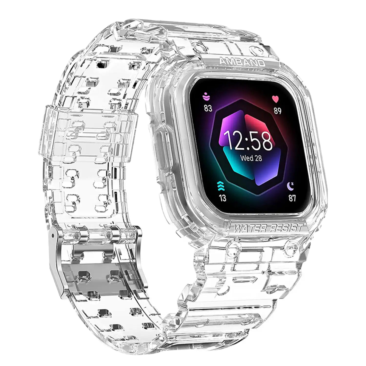 amBand FitBit Series Case with Band for Fitbit Versa 4/3/2/1/Lite/Sense, Clear