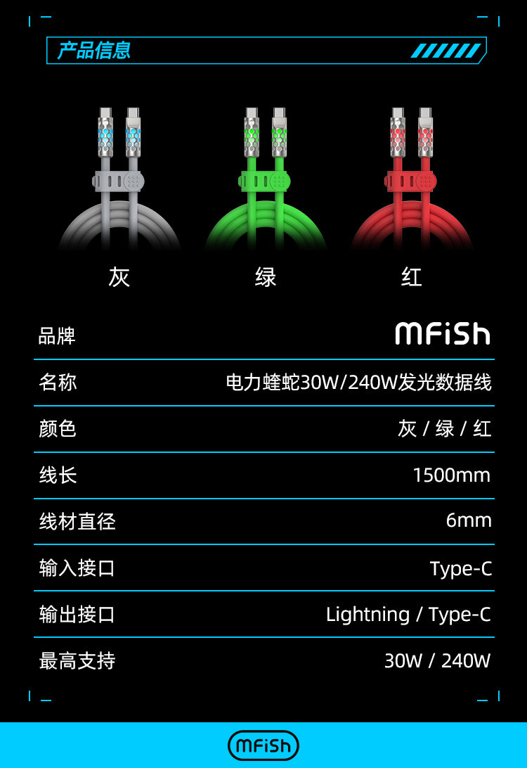 O2W SELECTION Mfish Electric Viper Series Led Light-up 240W with USB-C to C charging Cable 1.5m