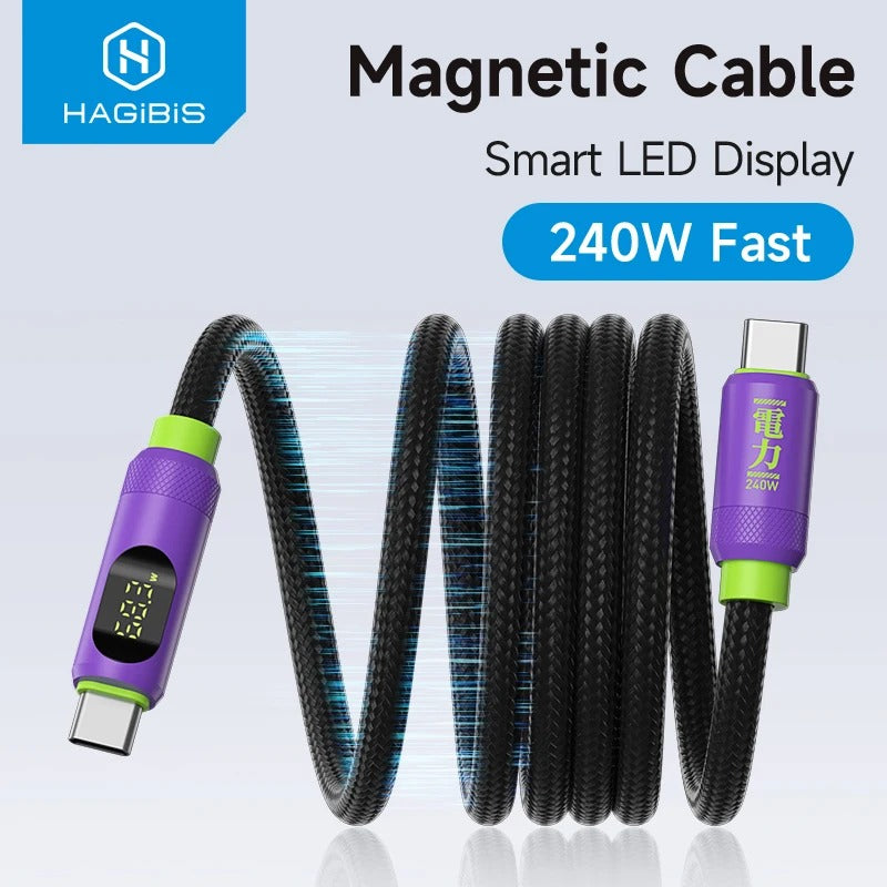 HAGiBiS SX04S Magnetic LED C to C Cable, 1m 240W 480Mbps PD3.1