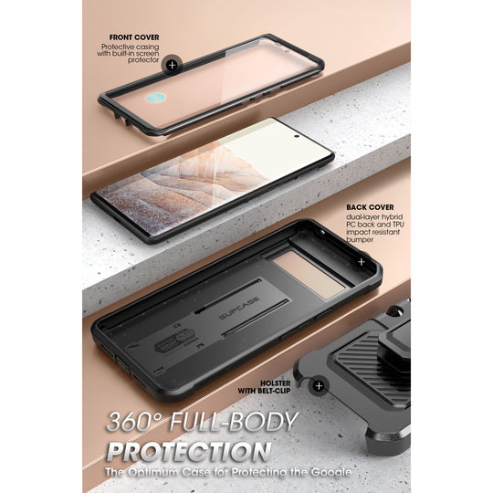 SUPCASE UB Pro Case for Google Pixel 7A (2023 Release), Full-Body Dual Layer Rugged Belt-Clip & Kickstand Case with Built-in Screen Protector (Black)