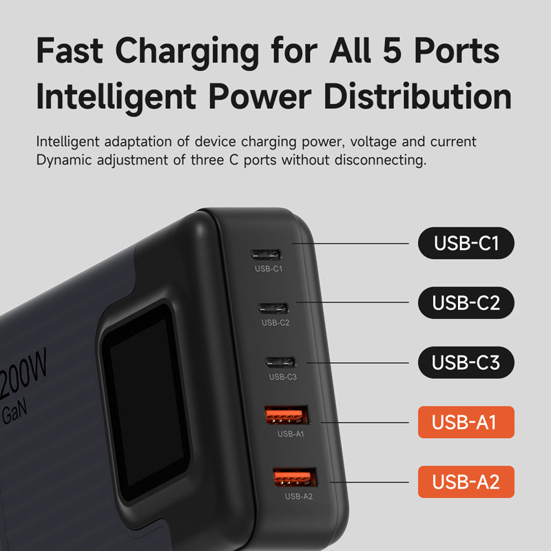 HAGIBIS PD-085PT 5 Ports 200W GaN Quick Charger