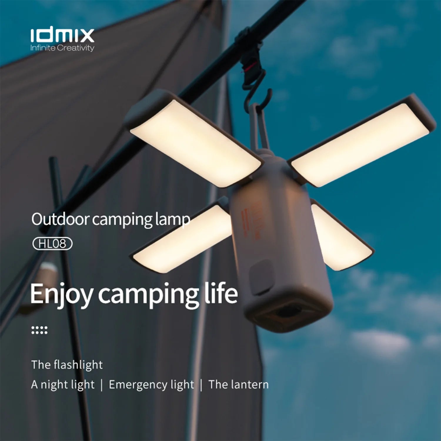 IDMIX Portable LED Camping Lantern with Power Bank Function Lightweight Waterproof Type-C Rechargeable LED Flashlight Survival Kits for Indoor Outdoor Home Emergency Light Power Outages Hiking, Grey