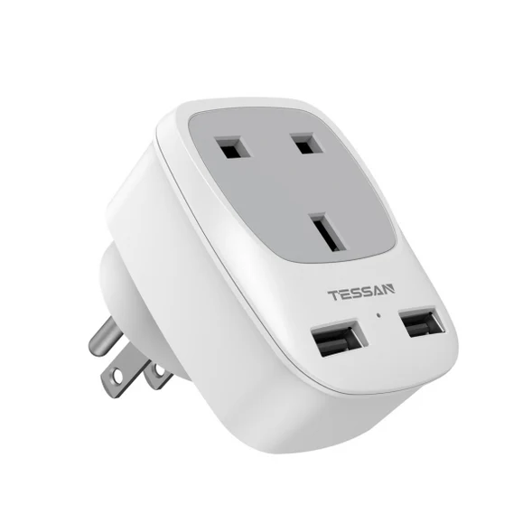 O2W SELECTION TESSAN 3-in-1 Wall Outlet Adapter with 1AC Outlet 2 USB-A Charging Ports, White