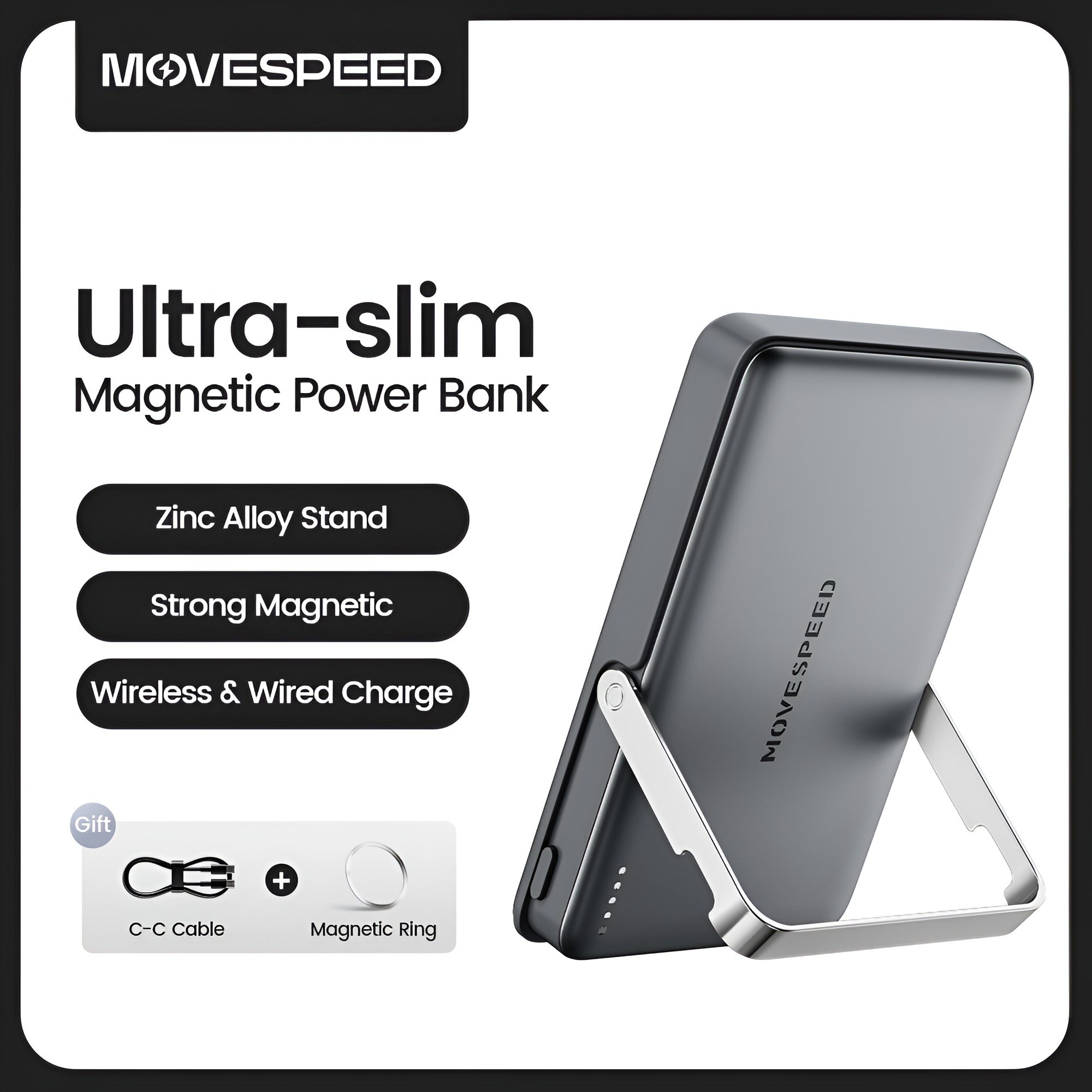 Movespeed PBS10Pro 10000mAh Magnetic Wireless Power Bank with Foldable Stand, 20W Fast Charging & 7.5W Wireless for iPhone