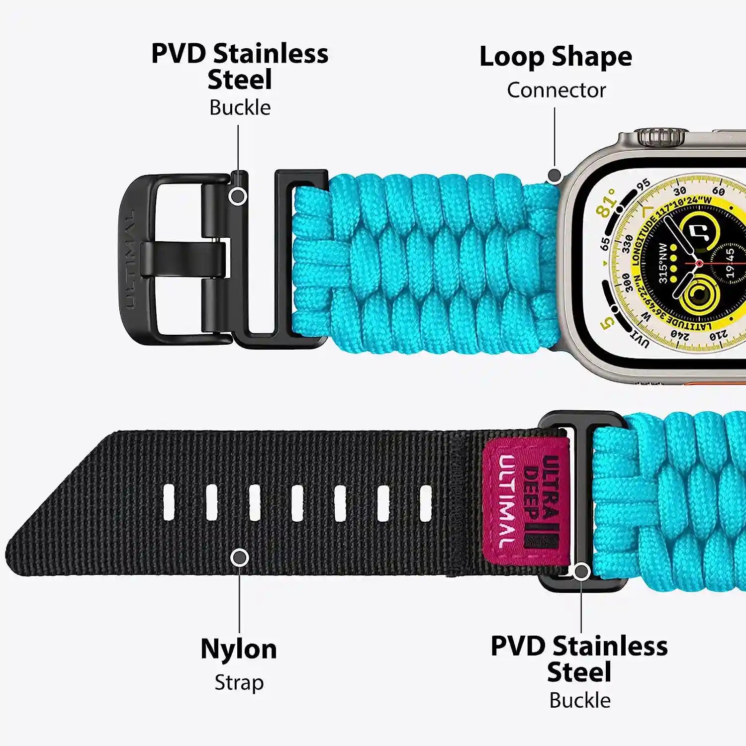 ULTIMAL Paracord Apple Watch Strap Band for Apple Watch Ultra 49mm & Series 8 45/44/42mm