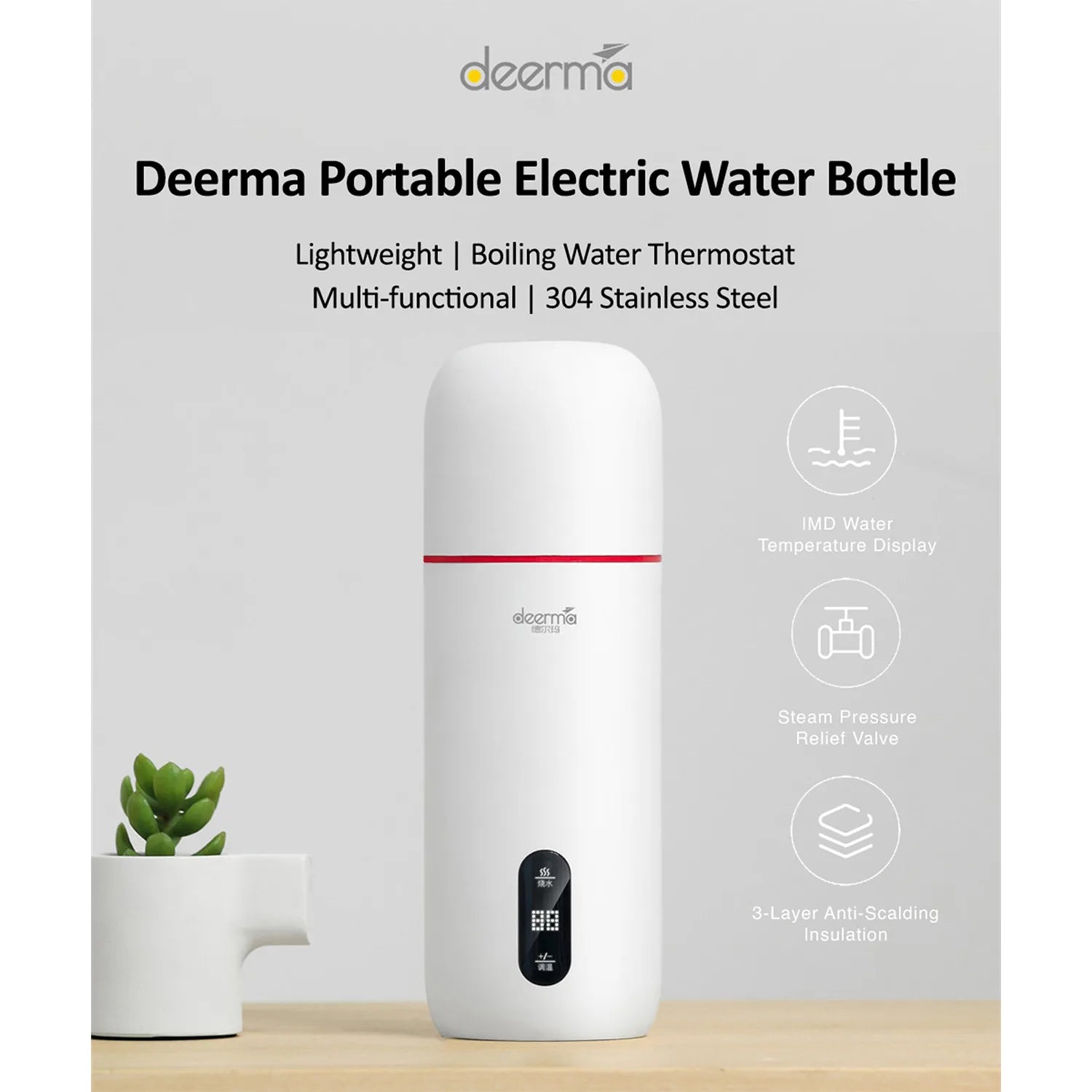 Deerma DR035S Electric Kettle Thermos Bottle 350ml with LED and Temperature Control