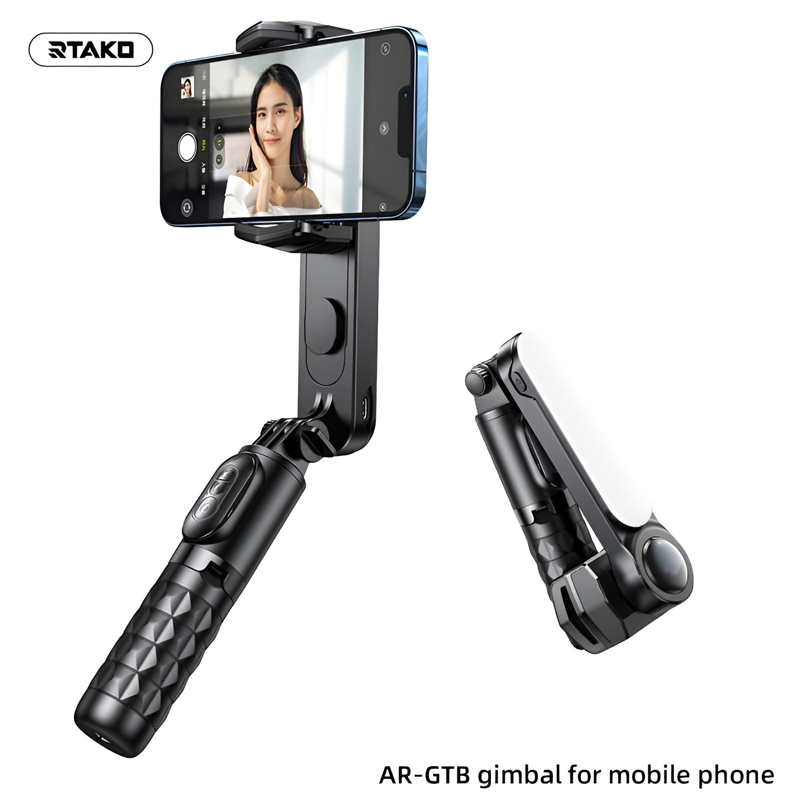 One2World Selection RTAKO Q09 Mini Electric Gimbal Stabilizer with Extendable Selfie Stick Tripod, Black