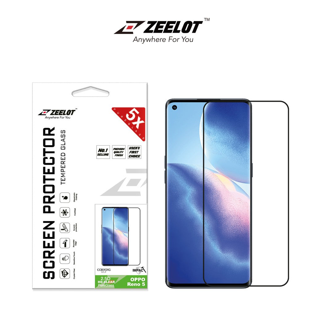 ZEELOT PureGlass 2.5D Tempered Glass Screen Protector for Oppo Reno 5, Clear
