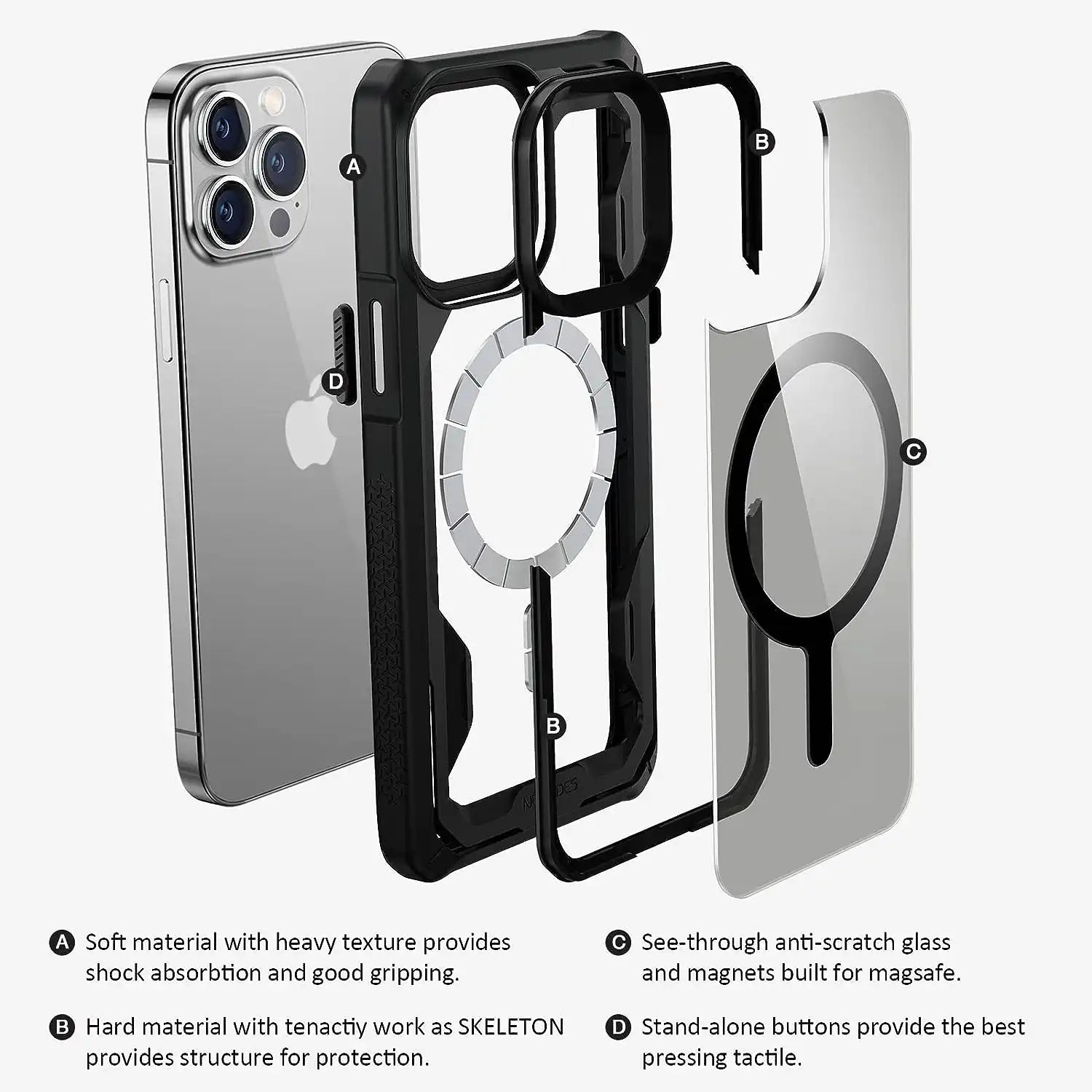 ULTIMAL Slim Shockproof Drop Protection Bumper Case Compatible with Magsafe, Rugged Military Cover with Lightweight Sporty Design Case for iPhone 14 Pro 6.1" /  iPhone 14 Pro Max 6.7"