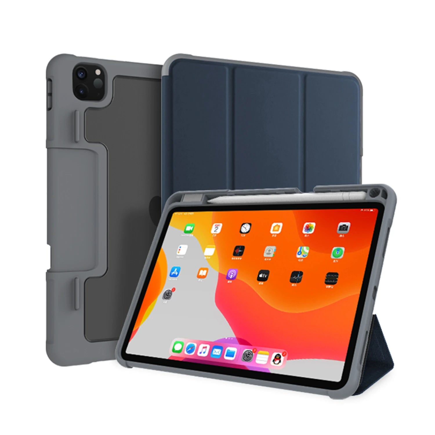 Mutural Yaxing Series Rugged Folio Case with Pencil Holder for iPad 9.7"/ 9th Gen 10.2"/ Pro 10.5"/ Pro 11"/ 10th Gen 10.9"/ Air 10.9"/ Pro 12.9"/ iPad Mini 6