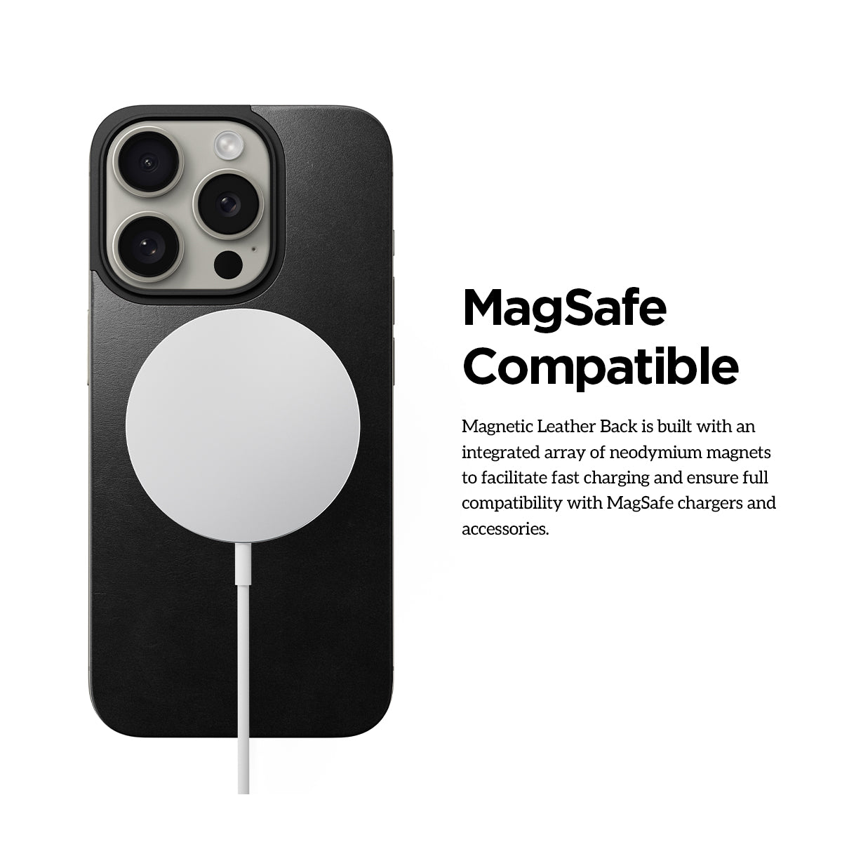 NOMAD Magnetic Leather Back Case with MagSafe Compatible for iPhone 15 Pro 6.1 / 15 Pro Max 6.7 By Horween® Leather