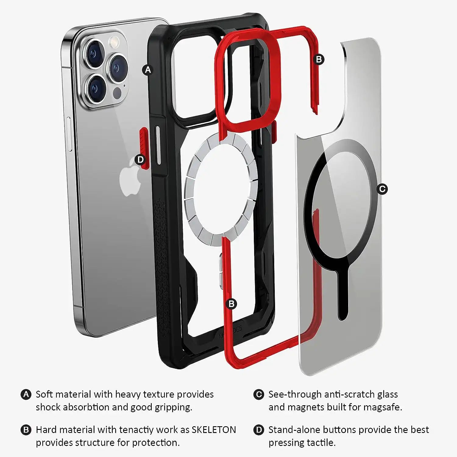 ULTIMAL Slim Shockproof Drop Protection Bumper Case Compatible with Magsafe, Rugged Military Cover with Lightweight Sporty Design Case for iPhone 14 Pro 6.1" /  iPhone 14 Pro Max 6.7"
