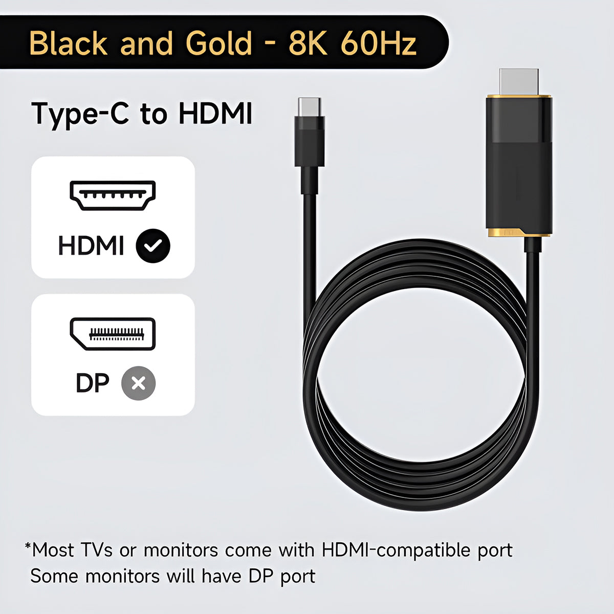 HAGiBiS SWC10 8K 60Hz USB-C to HDMI Cable, Black