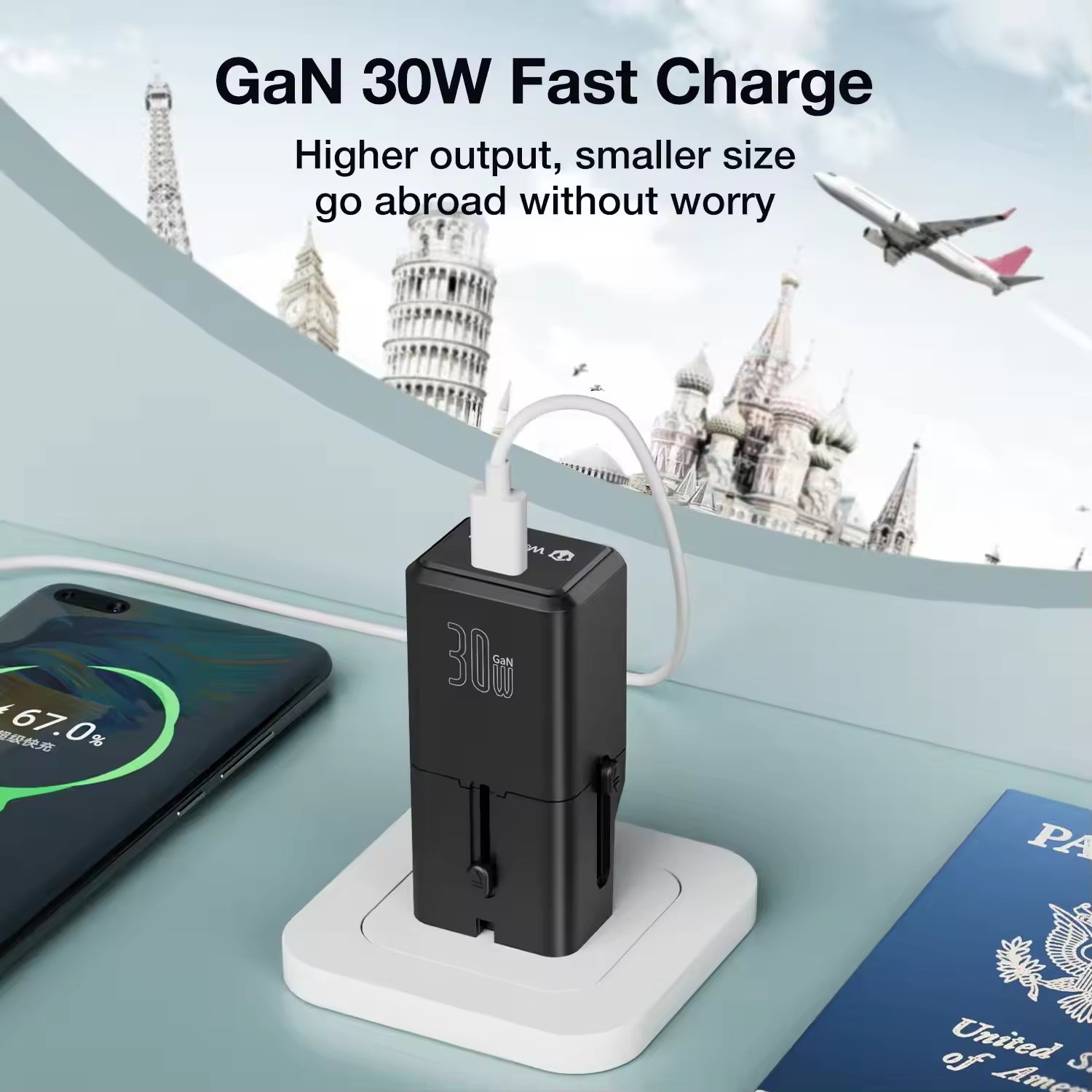 RECCI RCG-P07 Global Mini 30w GaN Fast Charger, Black