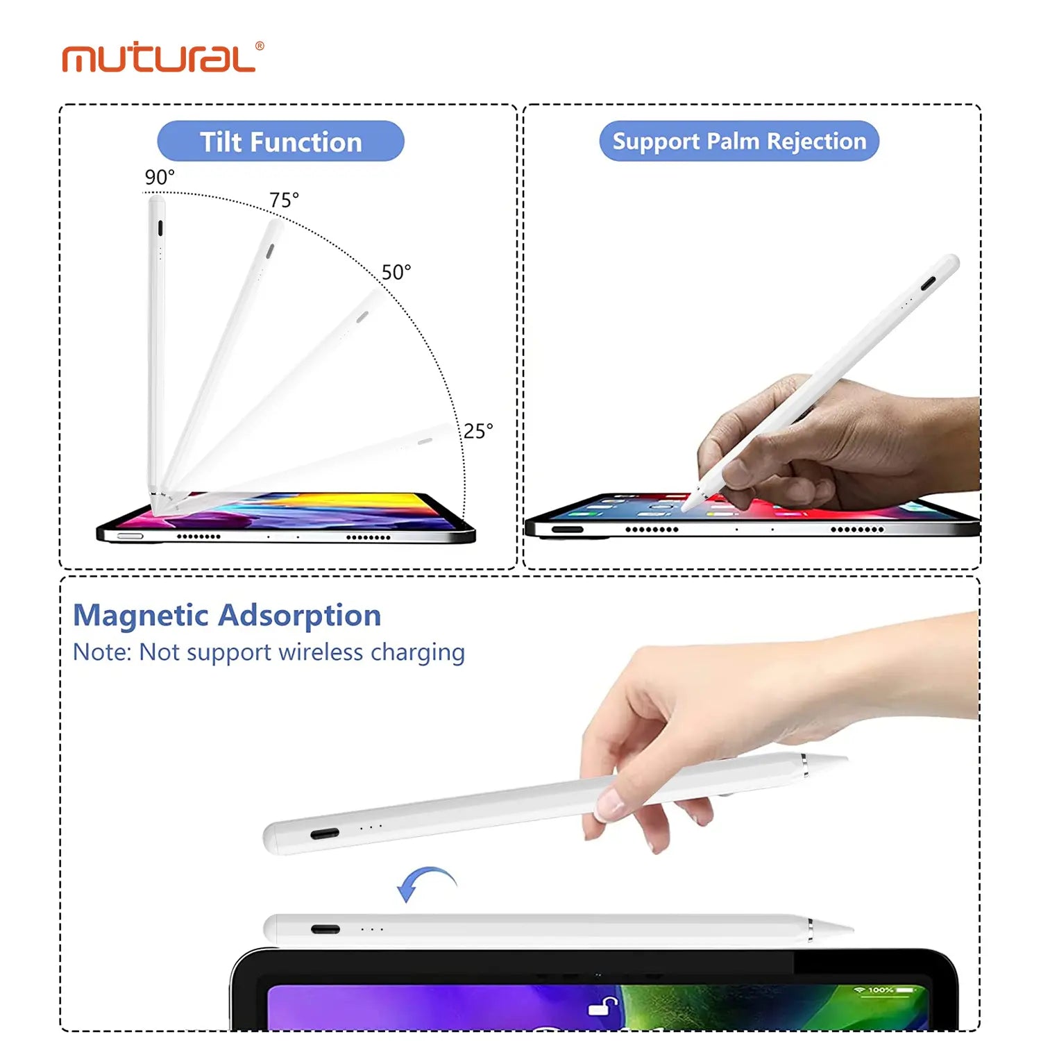 Mutural 950D Universal Stylus for iPad and Andorid Tablets, White