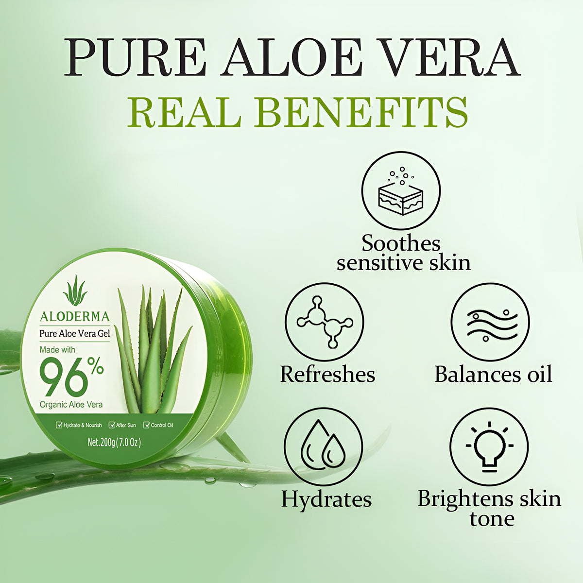 ALODERMA Pure Aloe Vera Gel Made with 96% Organic Aloe Vera,200g