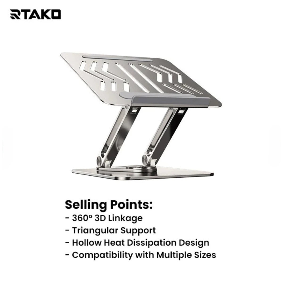 One2World Selection RTAKO RS-CP84S 3-Level Adjustable Laptop Stand with 360 3D Rotating Base