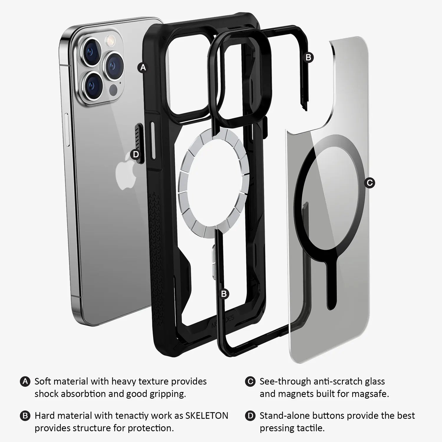 ULTIMAL Slim Shockproof Drop Protection Bumper Case Compatible with Magsafe, Rugged Military Cover with Lightweight Sporty Design Case for iPhone 15 Pro Max 6.7"