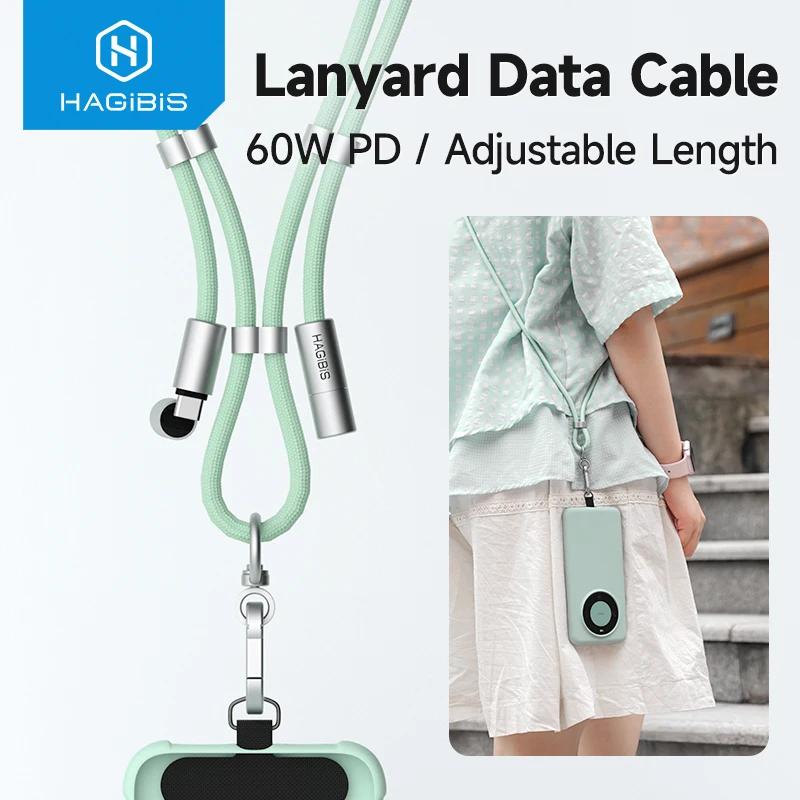 HAGIBIS GS100 Phone Lanyard with C to C 60W Fast Charging Data Cable, 480Mbps Transmission