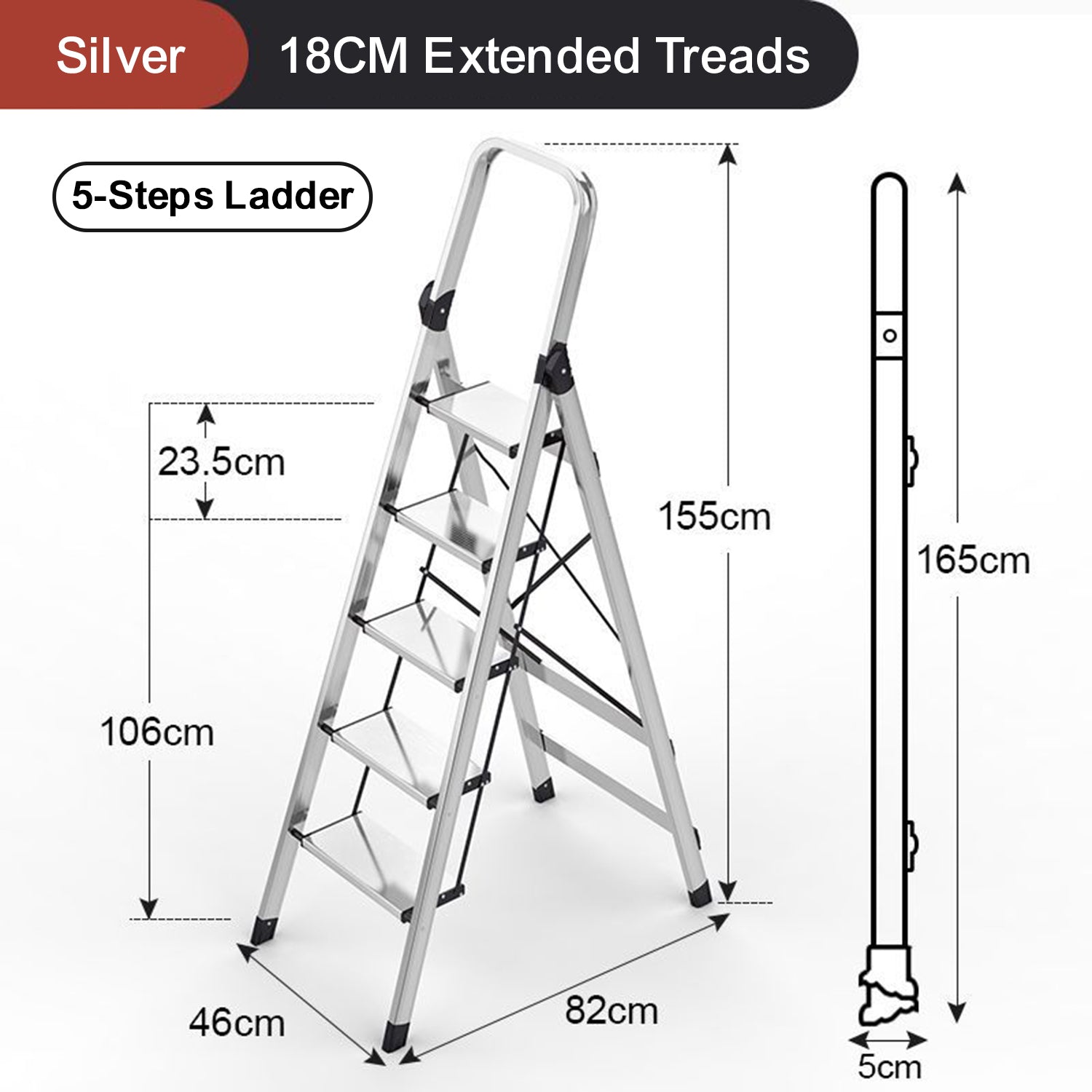 Foldable Aluminium 4/5/6 Step Large Board Ladder with D Handle Lightweight Wide Steps | Foldable | Space Saving | Large | Secure