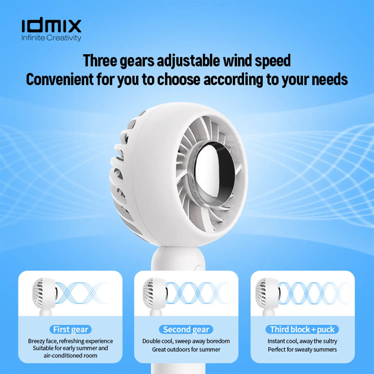 IDMIX Ice Cooling Handheld Fan Super Mini Personal Fan with Rechargeable Battery Operated and 3 Adjustable Speed Portable Hand Held Fan Eyelash Fan for Girls Women Kids Outdoor Travelling Indoor Office Home