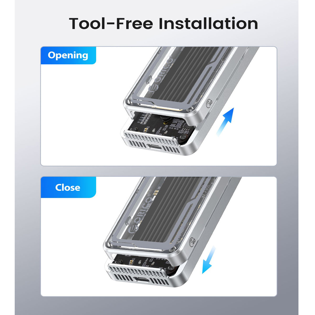 ORICO AAGM2-U4 M.2 NVME Enclosure 40Gbps (SSD), Silver