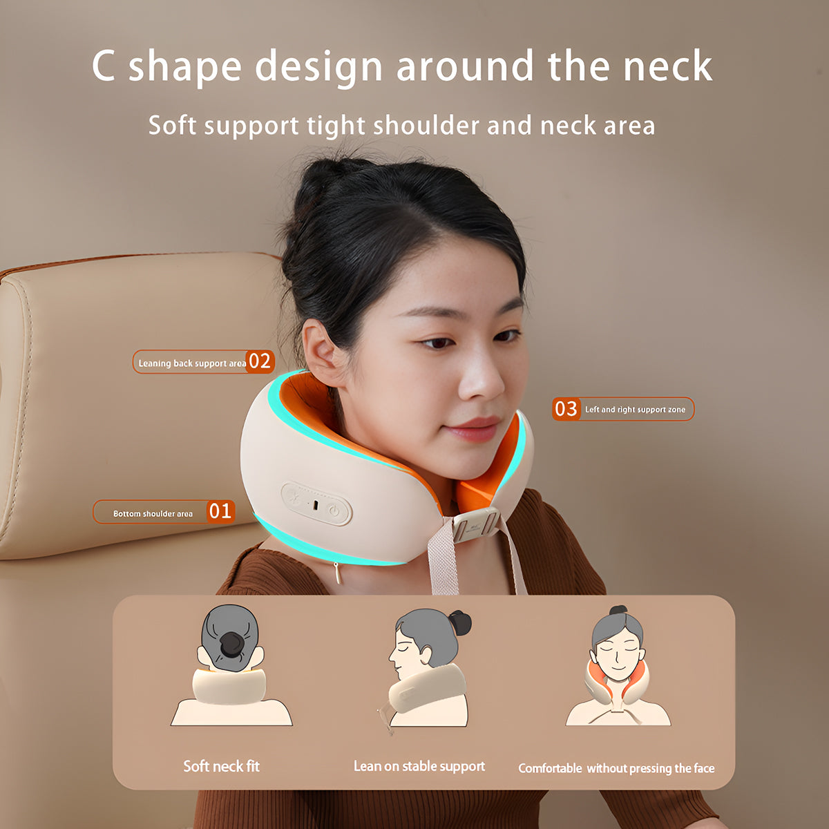 HeZheng HZ-U8 Eletric Neck Massage Pillow, Orange