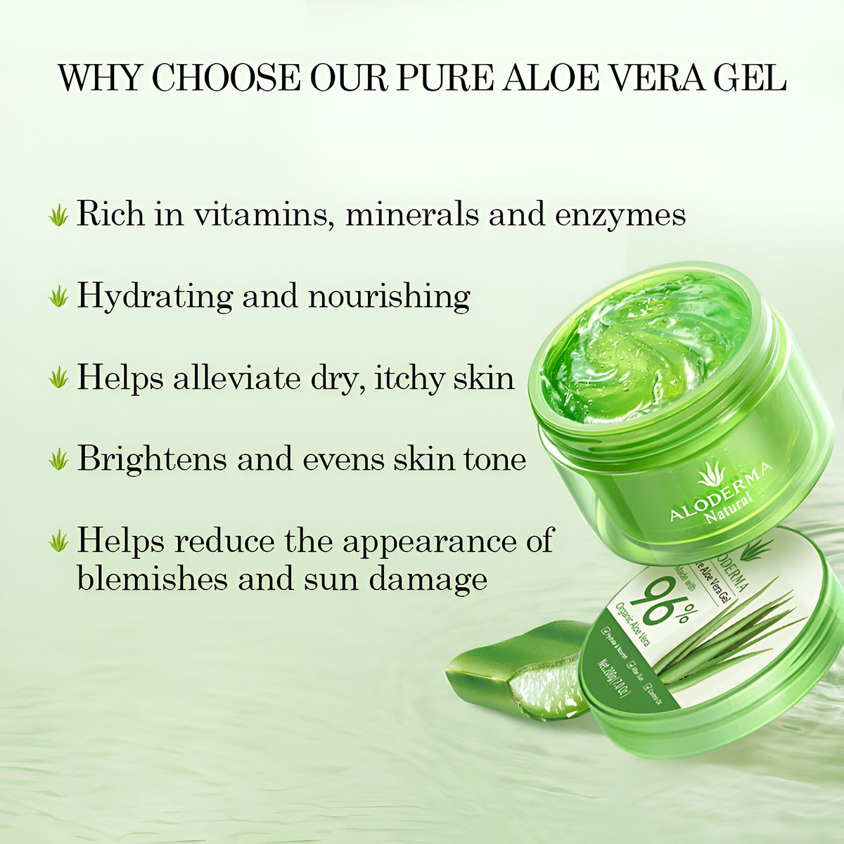 ALODERMA Pure Aloe Vera Gel Made with 96% Organic Aloe Vera,200g