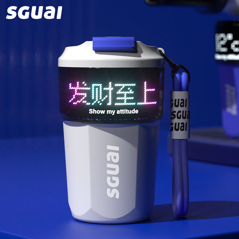 O2W SELECTION SGUAI C3 Smart Pixel Coffee Cup 350ml Thermos Insulated Travel Mug DIY Personalized Text/Animation Pixel Expression Screen | Temperature Display | Water Drinking Reminder | IPX6 Waterproof