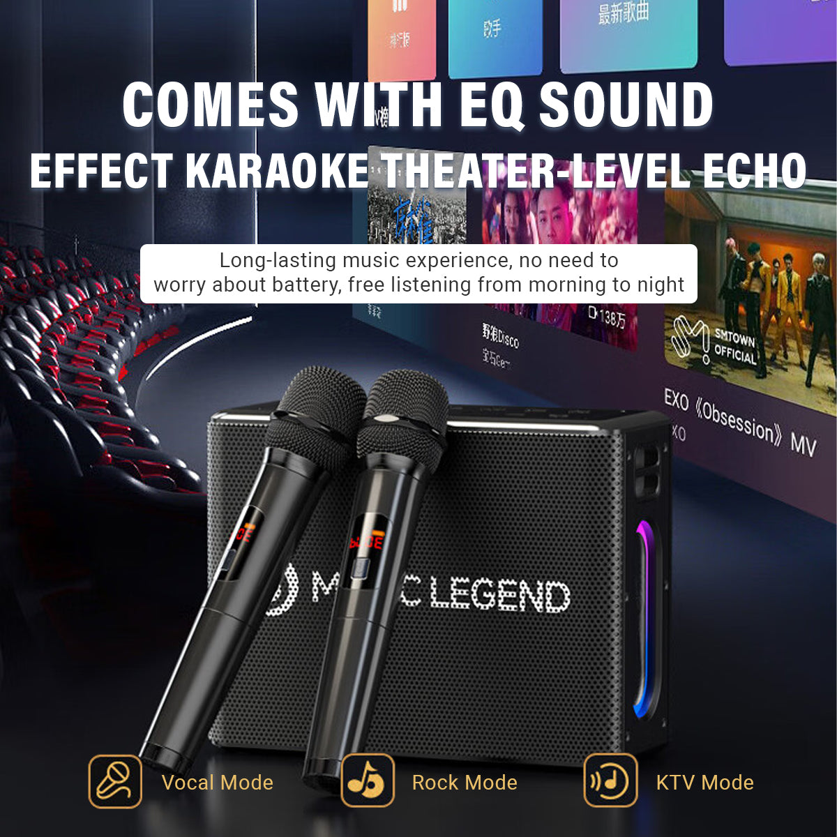 Music Legend V60 Speaker with 2 Karaoke Mic