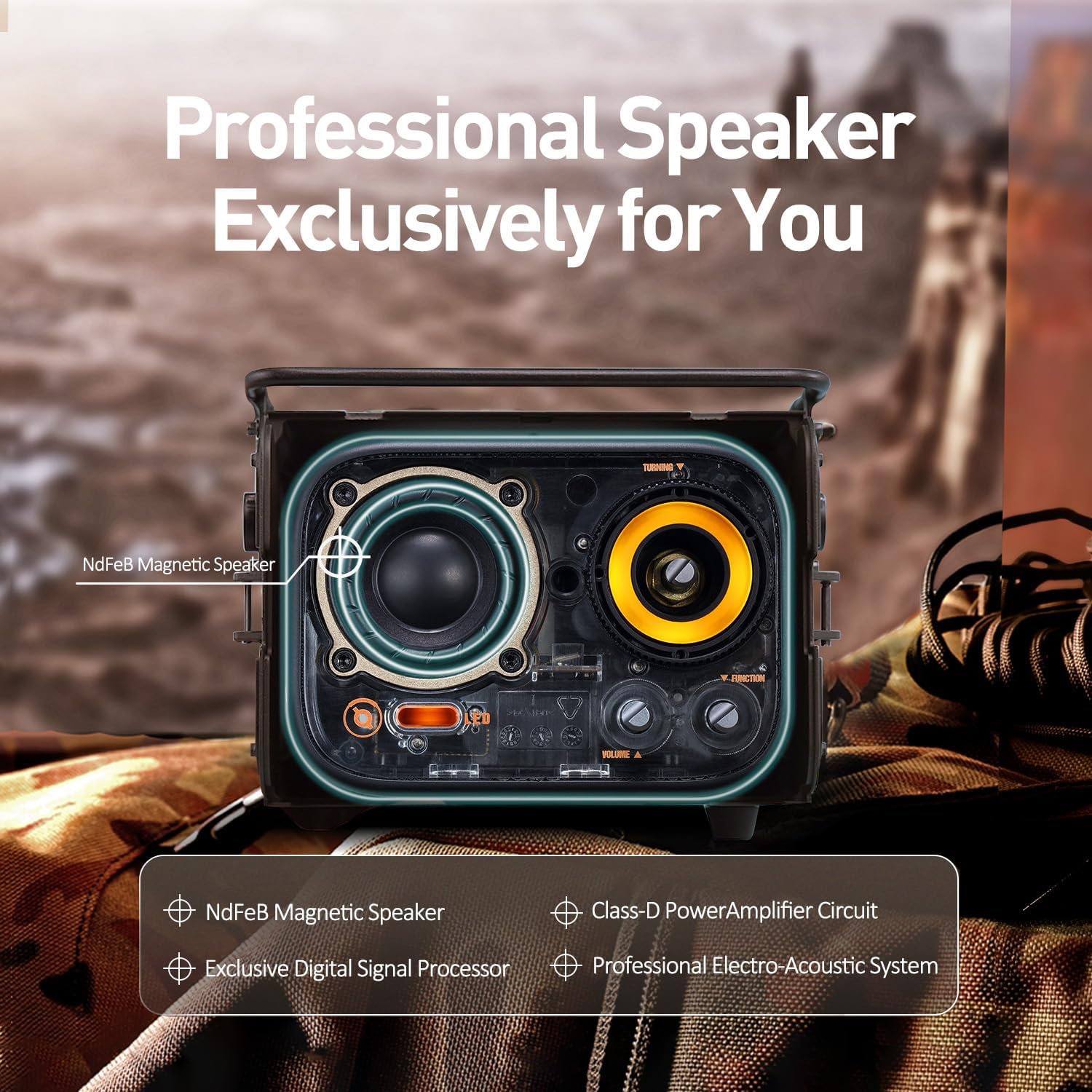 O2W SELECTION MUZEN Radiooo Jeep Series Bluetooth FM Radio Speaker with Portable Shoulder Strap, Dark Green