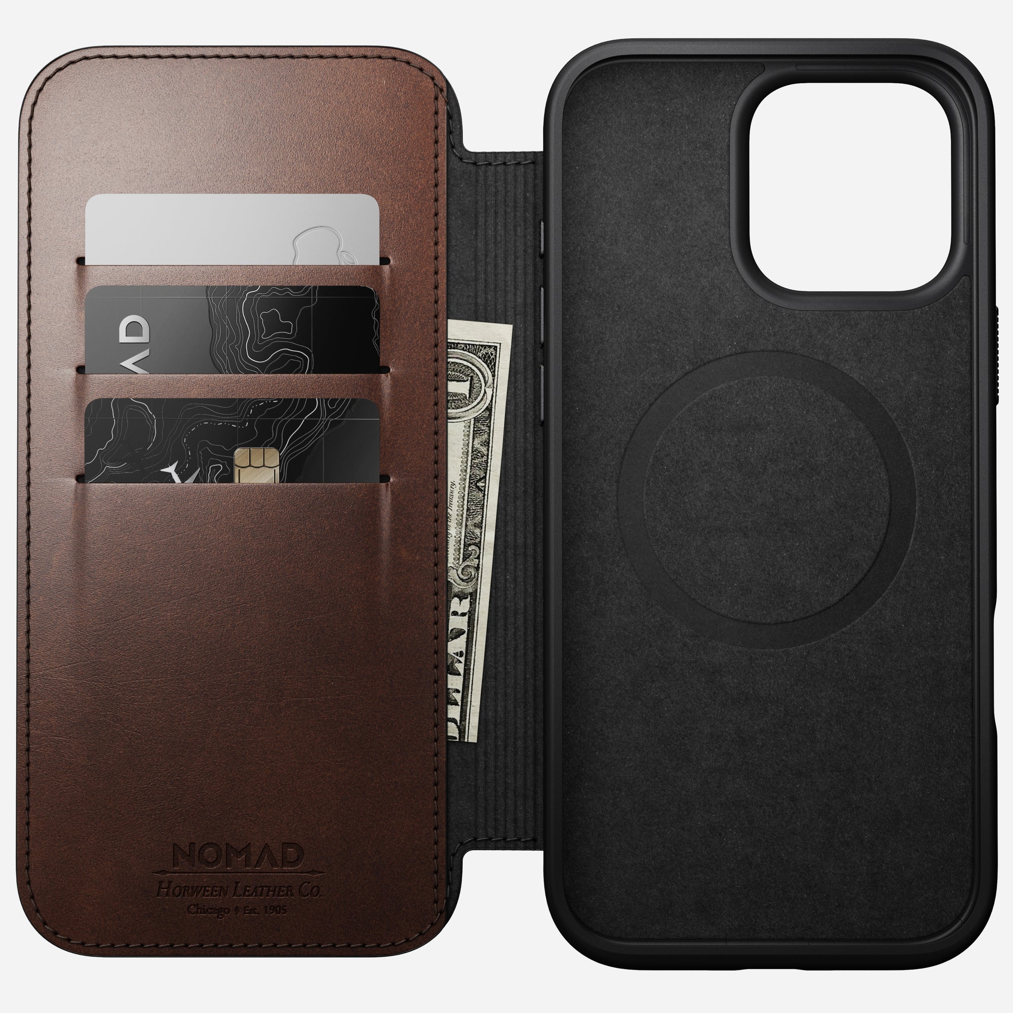 NOMAD Modern Leather Folio Case for iPhone 16 Pro 6.3" / 16 Pro Max 6.9" By Horween® Leather