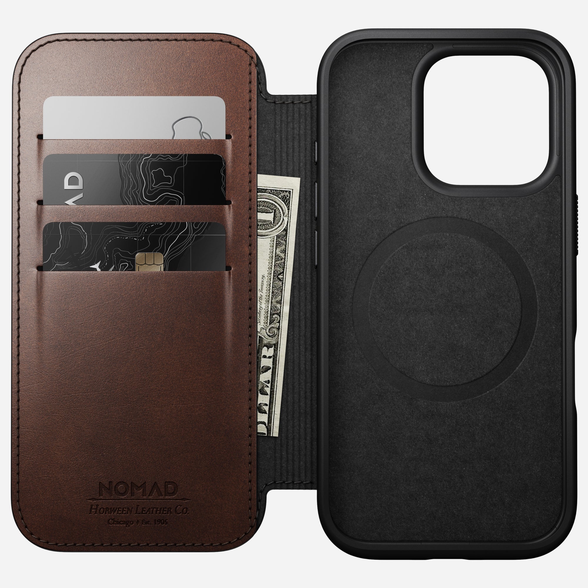 NOMAD Modern Leather Folio Case for iPhone 16 Pro 6.3" / 16 Pro Max 6.9" By Horween® Leather