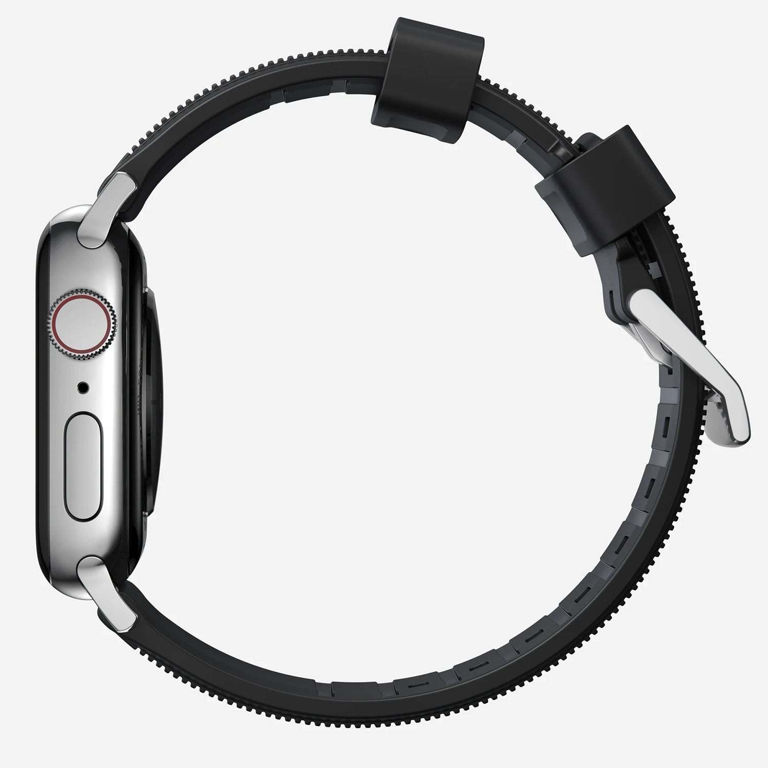 NOMAD Rugged Band Black for Apple Watch 49mm/45mm/44mm/42mm, (Silver/Black Hardware)