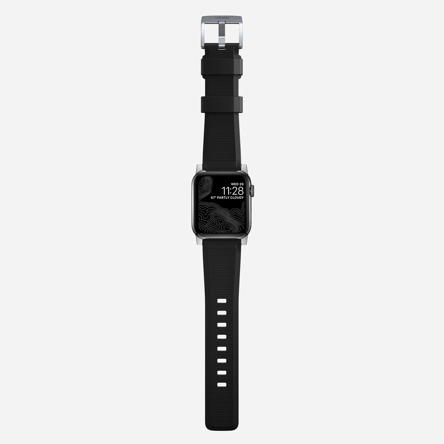 NOMAD Rugged Band Black for Apple Watch 49mm/45mm/44mm/42mm, (Silver/Black Hardware)