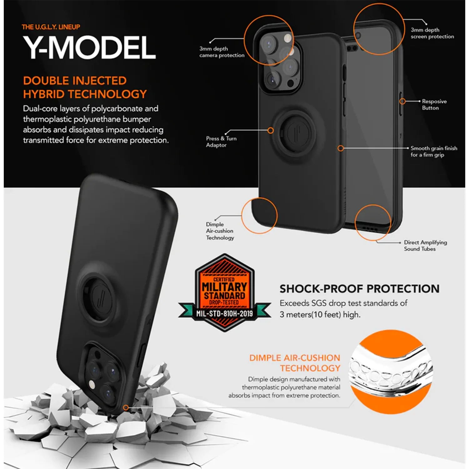 Ugly Rubber Y-Model Shock-proof Protection Cover for iPhone 14 Pro 6.1 / iPhone 14 Pro Max 6.7